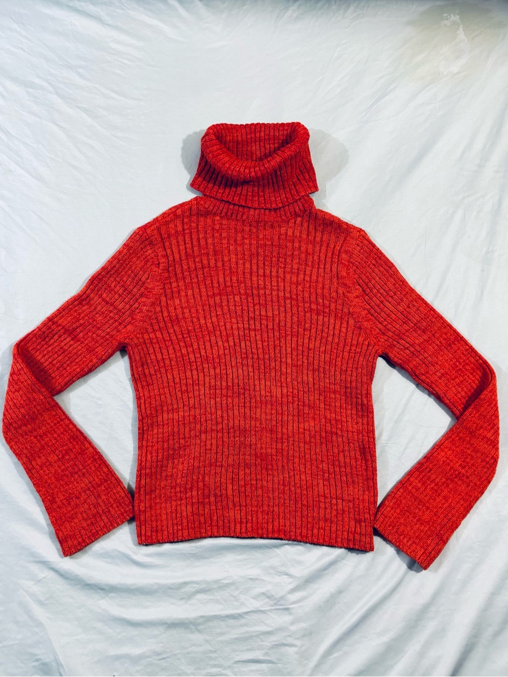 Vintage Old Navy Size L Orange Rust Ribbed Turtleneck Sweater 100 Cotton Knit